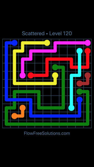 Solution and Answer to the Puzzle for Flow Free: Bridges Scattered Pack Level 120
