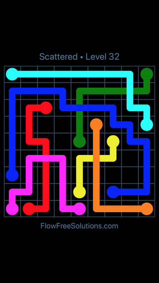 Solution and Answer to the Puzzle for Flow Free: Bridges Scattered Pack Level 32