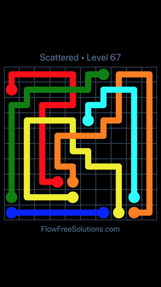 Solution and Answer to the Puzzle for Flow Free: Bridges Scattered Pack Level 67