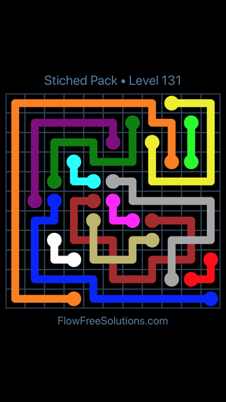 Solution and Answer to the Puzzle for Flow Free: Bridges Stitched Pack Level 131