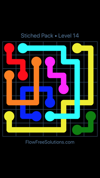 Solution and Answer to the Puzzle for Flow Free: Bridges Stitched Pack Level 14