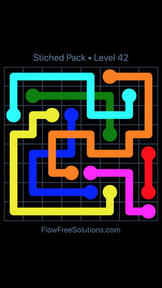 Solution and Answer to the Puzzle for Flow Free: Bridges Stitched Pack Level 42