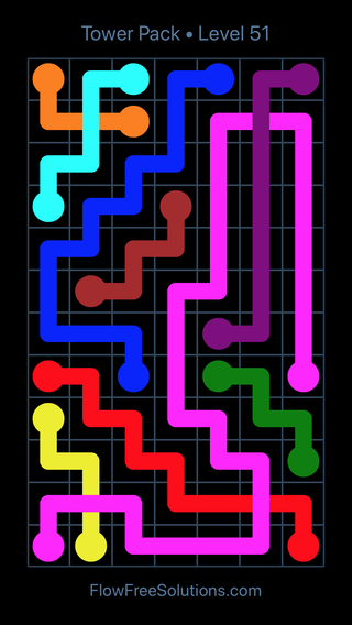 Solution and Answer to the Puzzle for Flow Free: Bridges Tower Pack Level 51