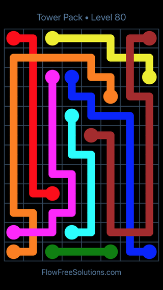Solution and Answer to the Puzzle for Flow Free: Bridges Tower Pack Level 80