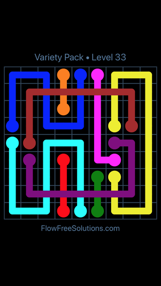 Solution and Answer to the Puzzle for Flow Free: Bridges Variety Pack Level 33