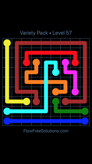 Solution and Answer to the Puzzle for Flow Free: Bridges Variety Pack Level 57