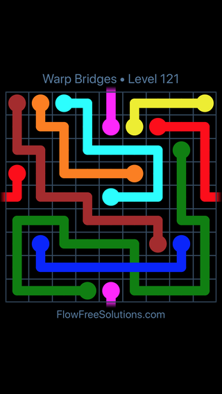 Solution and Answer to the Puzzle for Flow Free: Bridges Warps Sampler Level 121
