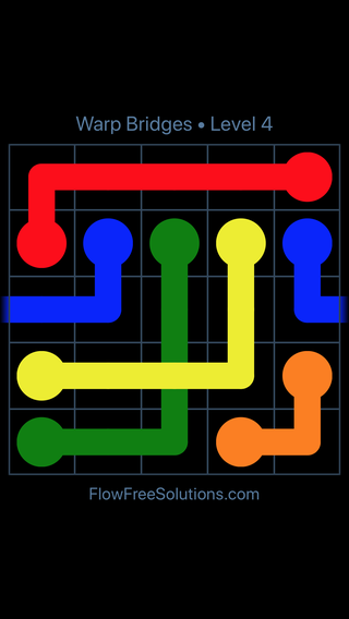 Solution and Answer to the Puzzle for Flow Free: Bridges Warps Sampler Level 4