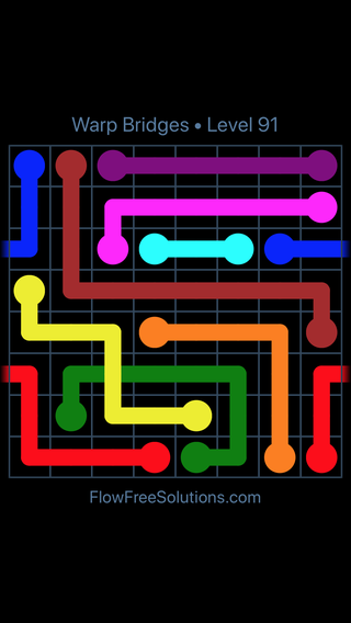 Solution and Answer to the Puzzle for Flow Free: Bridges Warps Sampler Level 91