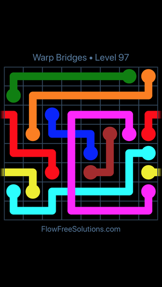 Solution and Answer to the Puzzle for Flow Free: Bridges Warps Sampler Level 97
