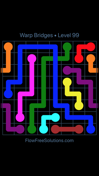 Solution and Answer to the Puzzle for Flow Free: Bridges Warps Sampler Level 99