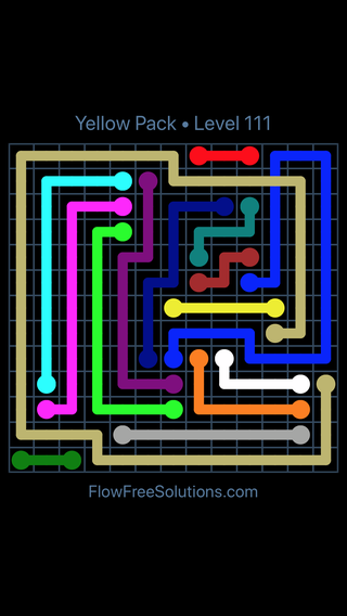Solution and Answer to the Puzzle for Flow Free: Bridges Yellow Pack Level 21