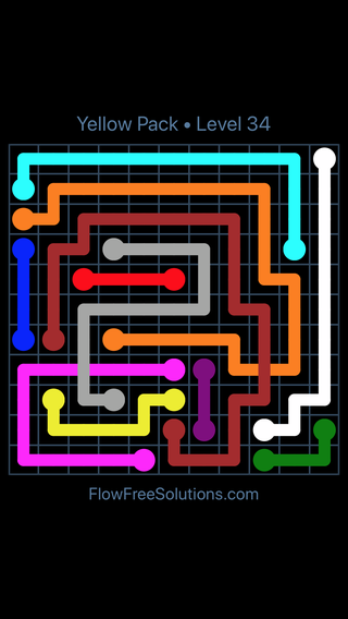 Solution and Answer to the Puzzle for Flow Free: Bridges Yellow Pack Level 4