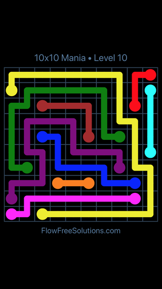 Solution and Answer to the Puzzle for Flow Free 10x10 Mania Level 10