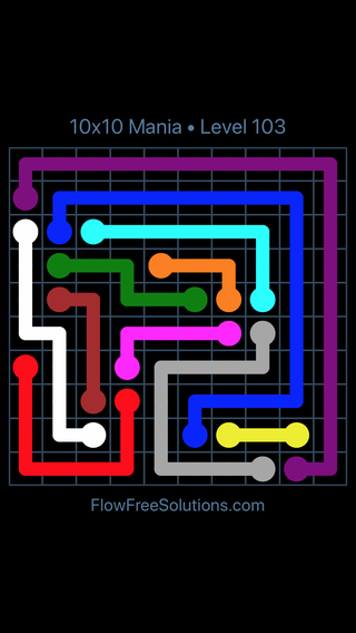 Solution and Answer to the Puzzle for Flow Free 10x10 Mania 10 X 10 Level 103