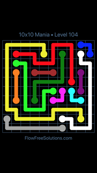 Solution and Answer to the Puzzle for Flow Free 10x10 Mania Level 104