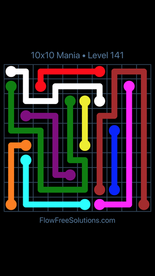 Solution and Answer to the Puzzle for Flow Free 10x10 Mania 10 X 10 Level 141