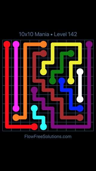 Solution and Answer to the Puzzle for Flow Free 10x10 Mania Level 142