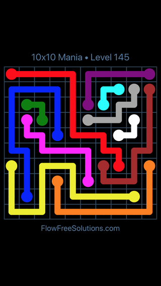 Solution and Answer to the Puzzle for Flow Free 10x10 Mania Level 145