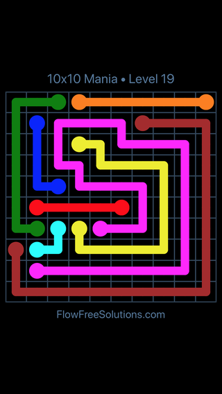 Solution and Answer to the Puzzle for Flow Free 10x10 Mania Level 19