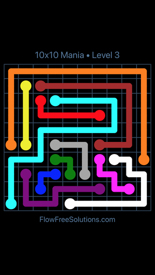 Solution and Answer to the Puzzle for Flow Free 10x10 Mania Level 3