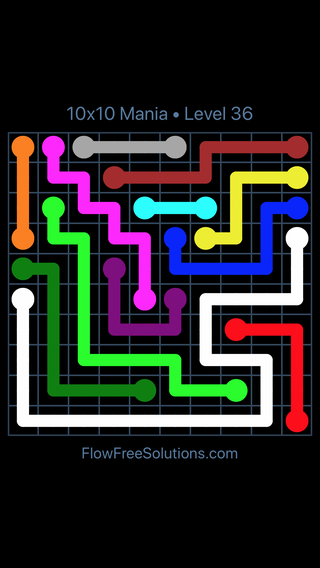 Solution and Answer to the Puzzle for Flow Free 10x10 Mania Level 36