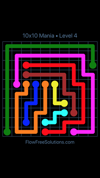 Solution and Answer to the Puzzle for Flow Free 10x10 Mania Level 4