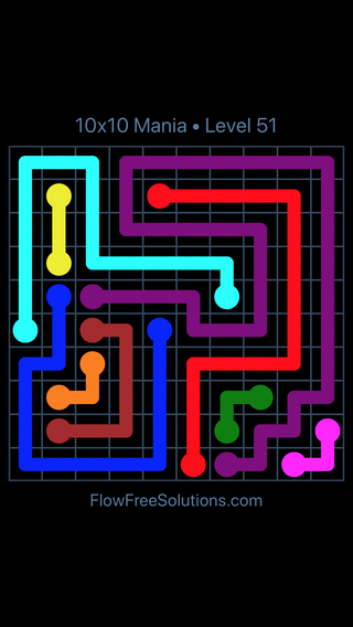 instant fuel Sequel Flow Free 10x10 Mania Level 51 Puzzle Solution and Answer - Flow Free  Solutions