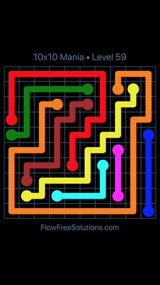 Solution and Answer to the Puzzle for Flow Free 10x10 Mania Level 59