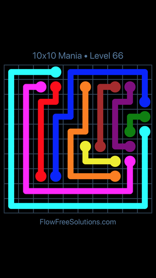 Solution and Answer to the Puzzle for Flow Free 10x10 Mania Level 66