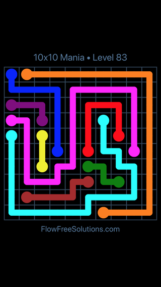 Solution and Answer to the Puzzle for Flow Free 10x10 Mania Level 83
