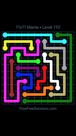 Solution and Answer to the Puzzle for Flow Free 11x11 Mania Level 110