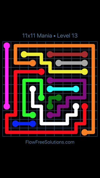 Solution and Answer to the Puzzle for Flow Free 11x11 Mania Level 13