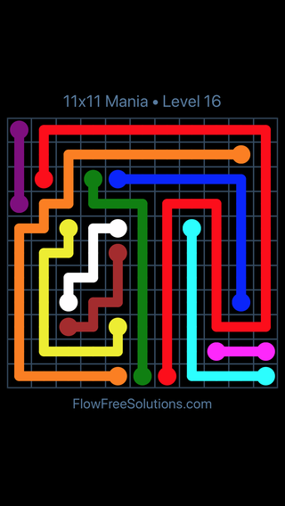 Flow Free 11x11 Mania 11 X 11 Level 16 Puzzle Solution and Answer ...