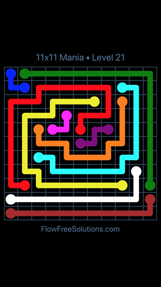 Solution and Answer to the Puzzle for Flow Free 11x11 Mania Level 21