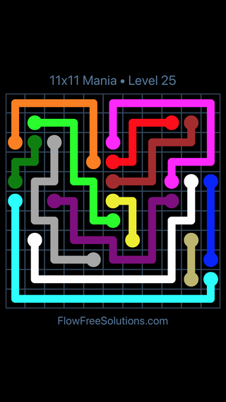 Solution and Answer to the Puzzle for Flow Free 11x11 Mania Level 25