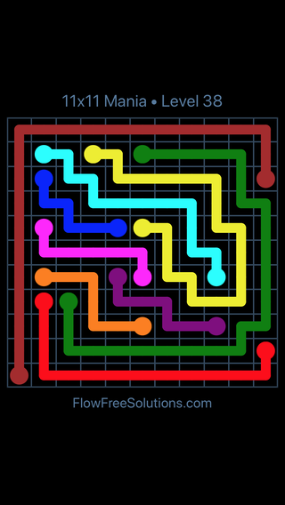 Solution and Answer to the Puzzle for Flow Free 11x11 Mania Level 38