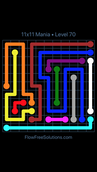 Solution and Answer to the Puzzle for Flow Free 11x11 Mania Level 70