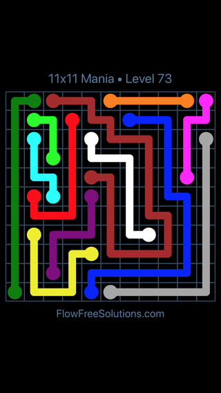Solution and Answer to the Puzzle for Flow Free 11x11 Mania Level 73