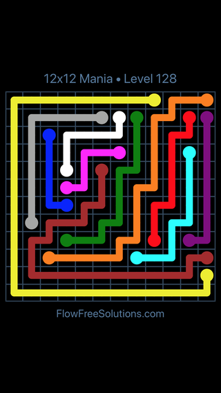 Solution and Answer to the Puzzle for Flow Free 12x12 Mania Level 128