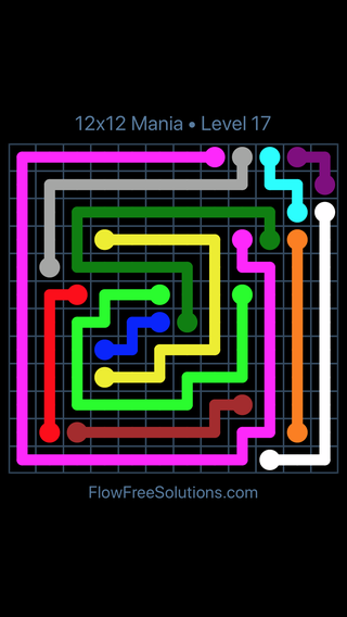 Solution and Answer to the Puzzle for Flow Free 12x12 Mania Level 17