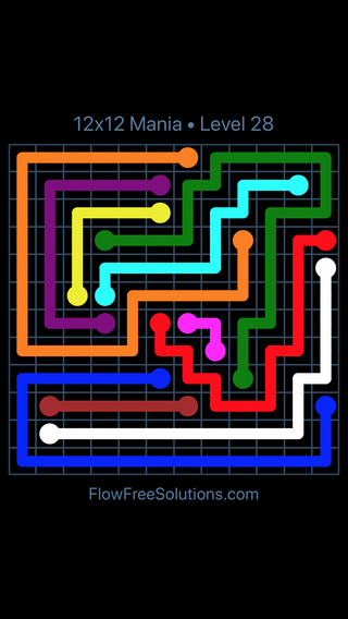 Flow Free 12x12 Mania 12 X 12 Level 28 Puzzle Solution and Answer ...