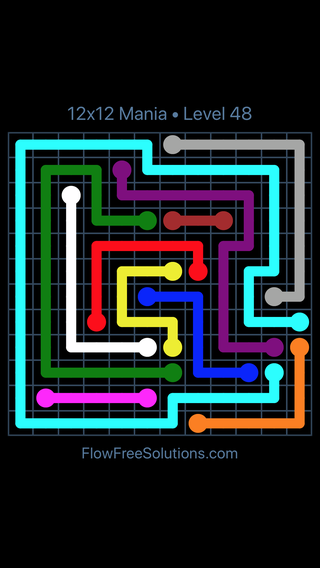 Solution and Answer to the Puzzle for Flow Free 12x12 Mania Level 48