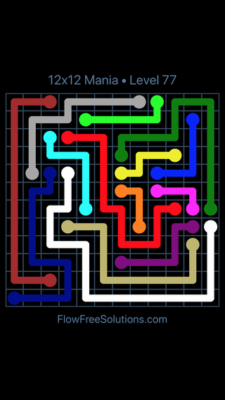 Solution and Answer to the Puzzle for Flow Free 12x12 Mania Level 77