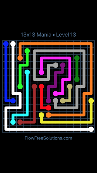 Solution and Answer to the Puzzle for Flow Free 13x13 Mania Level 13