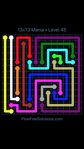 Solution and Answer to the Puzzle for Flow Free 13x13 Mania Level 45