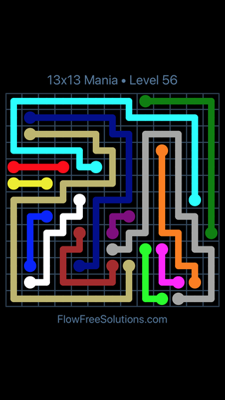 Solution and Answer to the Puzzle for Flow Free 13x13 Mania Level 56