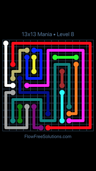 Flow Free 13x13 Mania Level 8 Puzzle Solution And Answer Flow Free Solutions