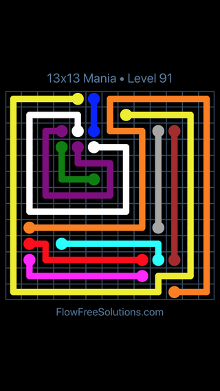 Solution and Answer to the Puzzle for Flow Free 13x13 Mania Level 91
