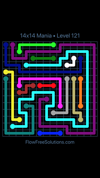 Solution and Answer to the Puzzle for Flow Free 14x14 Mania Level 121